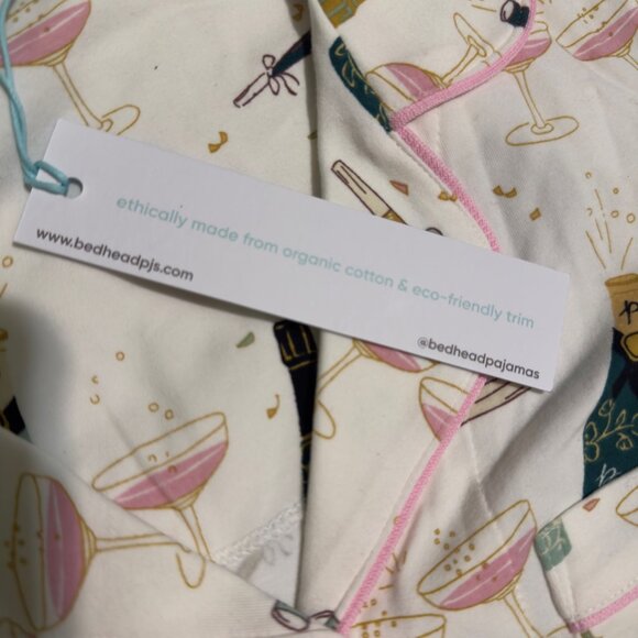 BedHead pajama set Champagne Bottle & Glass Print Button-Up size XS women nwt - Picture 12 of 14